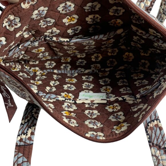 Vera Bradley Slate Blooms Brown/Blue Floral Cotton Quilted Zip Tote Shoulder Bag - Picture 10 of 10